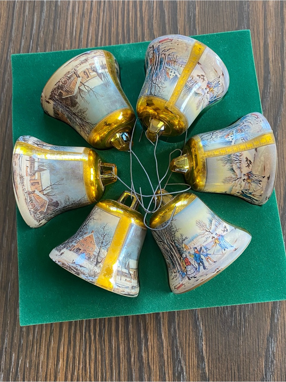Vintage Currier & Ives Christmas Ornament Bell Set of 6